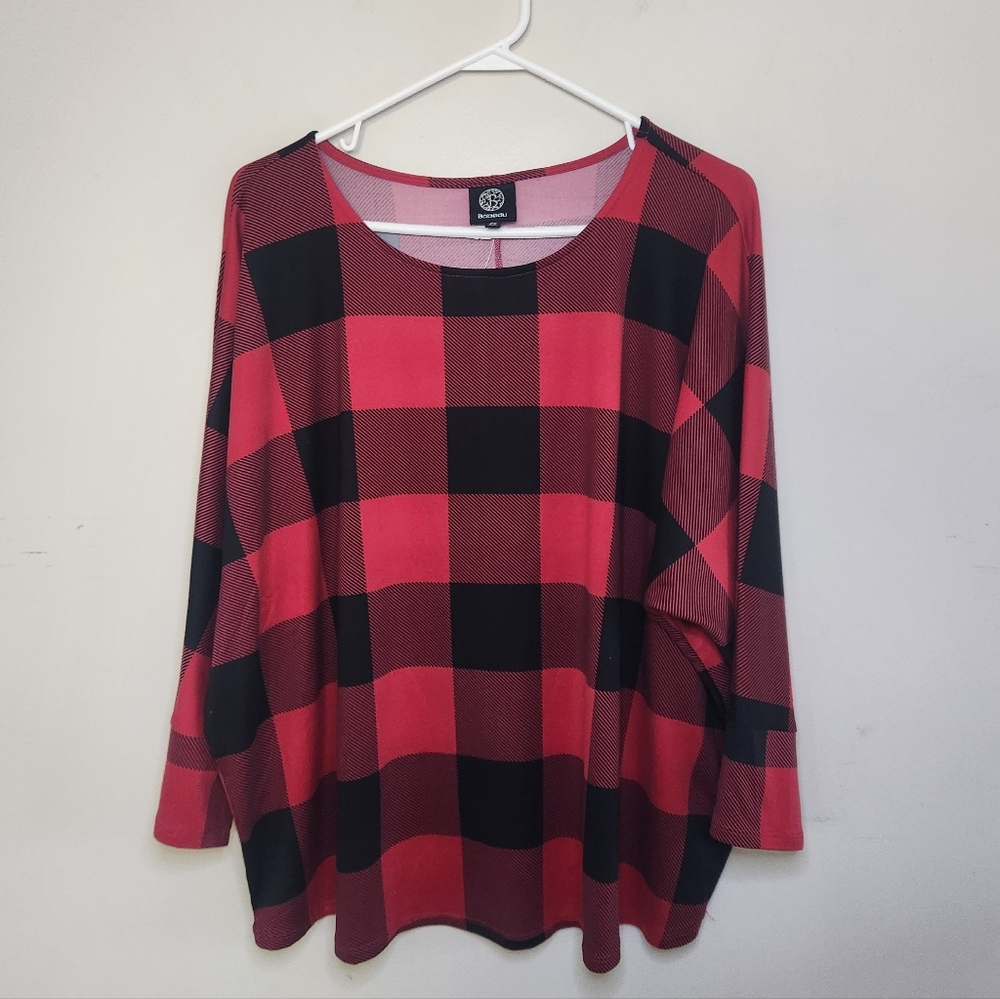 Women's Bobeau Black & Red Plaid Top Sz 2X NWOT